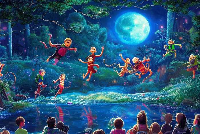 儿童故事猴子捞月表演；幼儿故事表演猴子捞月