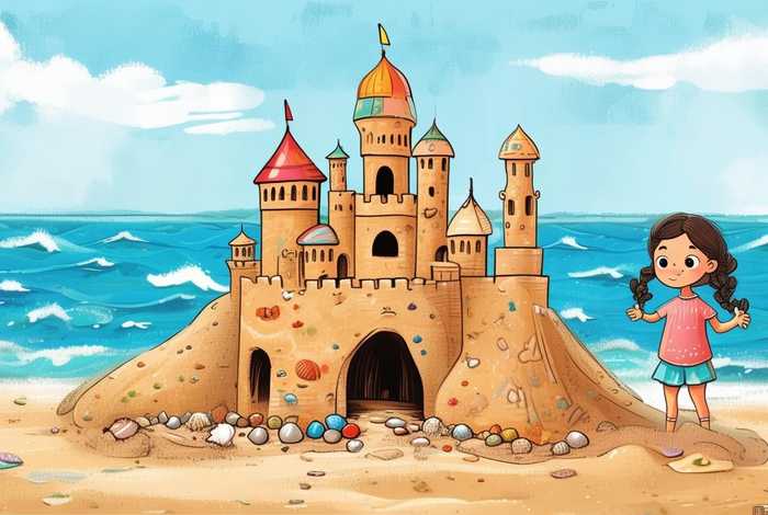 儿童沙滩城堡故事；儿童沙滩城堡图片简笔画
