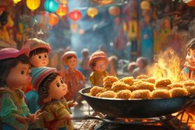 儿童动画油饼故事，小小孩的春天炸油饼故事