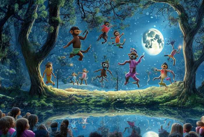 儿童故事猴子捞月表演；幼儿故事表演猴子捞月