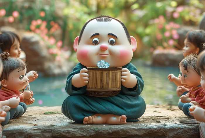 儿童故事绘画 和尚喝水 - 和尚儿童简笔画