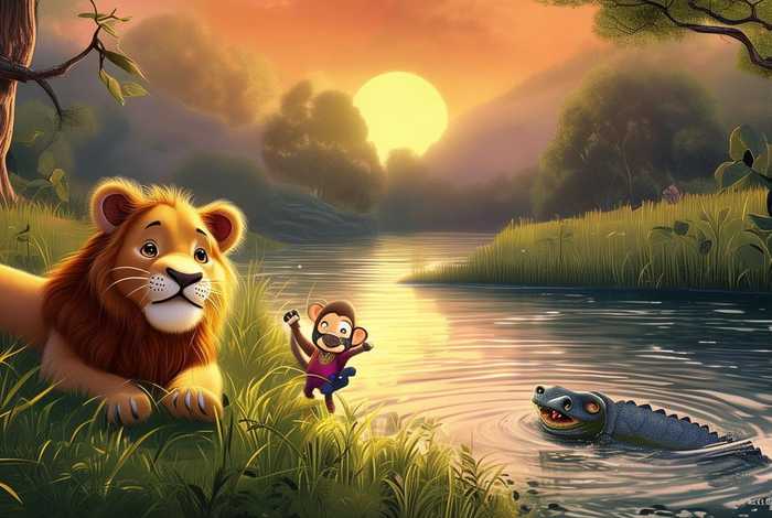 儿童故事大全睡前故事狮子和鳄鱼 猴子和鳄鱼故事儿童睡前故事