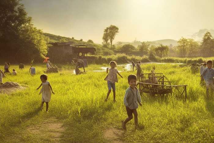 儿童的乡村生活;儿童的乡村生活无忧无虑 儿童的乡村生活;儿童的乡村生活无忧无虑