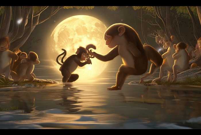儿童故事猴子捞月亮图片 少儿故事猴子捞月亮