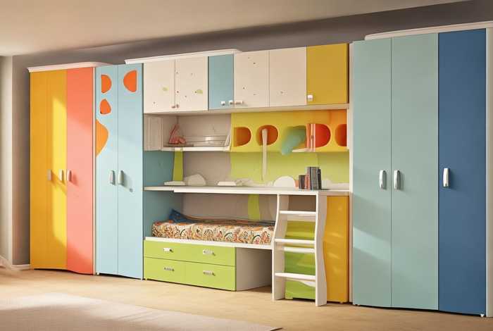 儿童房衣柜书桌床一体效果图 儿童房衣柜书桌床一体效果图大全
