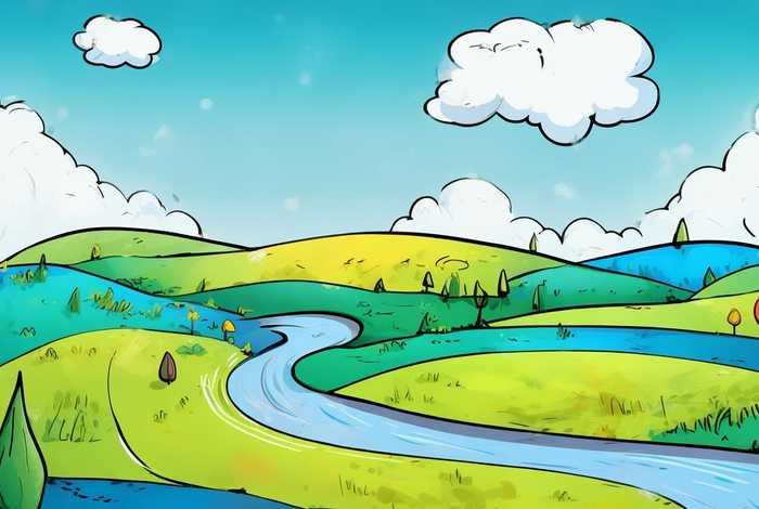 儿童简笔画山水画，一幅儿童简笔山水画