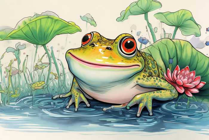 儿童绘本青蛙画，儿童青蛙绘画作品国画
