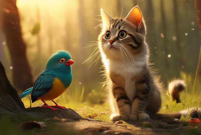 儿童故事猫与鸟 - 鸟与猫的故事 儿童故事猫与鸟 - 鸟与猫的故事