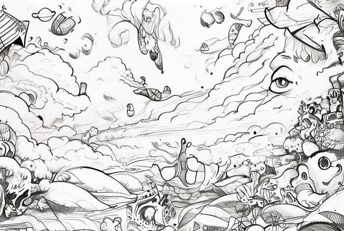 儿童故事创意素描黑白，儿童创意黑白画