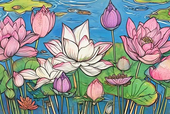 儿童荷花图片手绘 儿童荷花绘画图片大全 小学