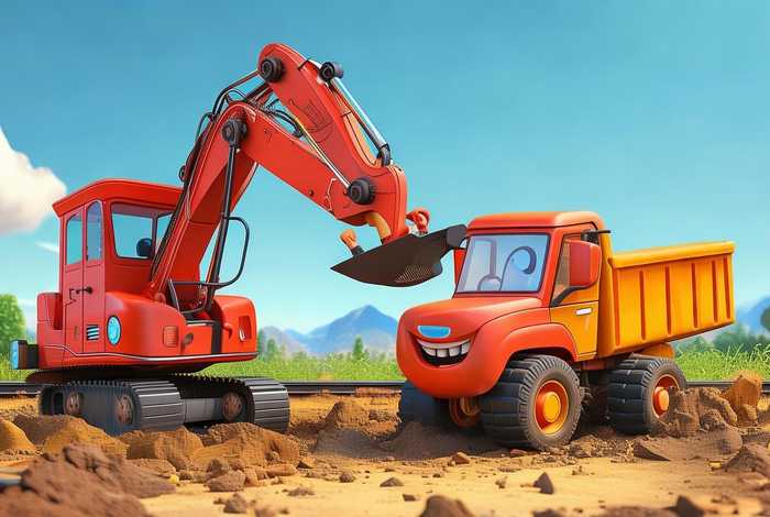 儿童挖掘机翻斗车的故事(挖掘机儿童动画片 翻斗卡车、挖掘机帮助火车建造铁轨) 儿童挖掘机翻斗车的故事(挖掘机儿童动画片 翻斗卡车、挖掘机帮助火车建造铁轨)