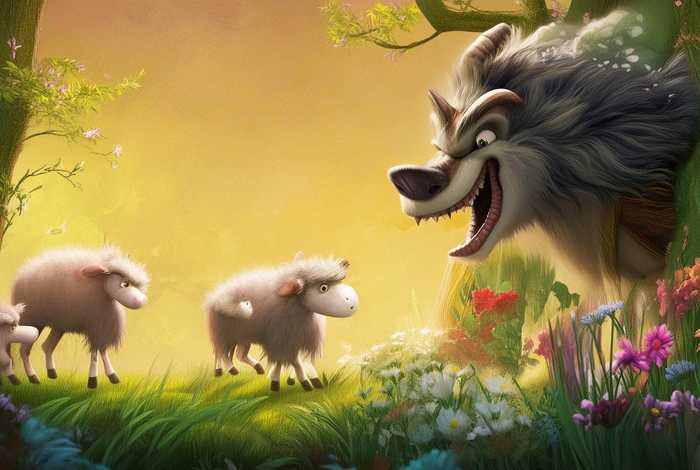 大野狼和小绵羊的儿童故事、大野狼和三只小羊的故事