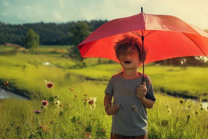 打伞小男孩的背景图片、小男孩的背景图片