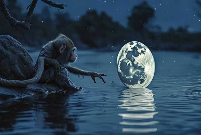 成语故事猴子捞月绘画作品（成语故事猴子捞月视频）