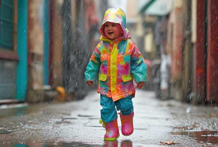 儿童雨天奔跑图片简单；儿童雨天奔跑图片简单又漂亮