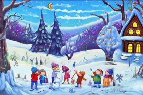 冬天的故事儿童美术画、冬天的故事幼儿画