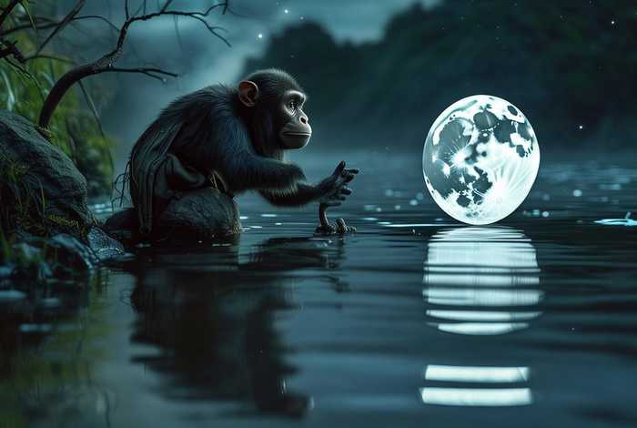 成语故事猴子捞月绘画作品（成语故事猴子捞月视频）