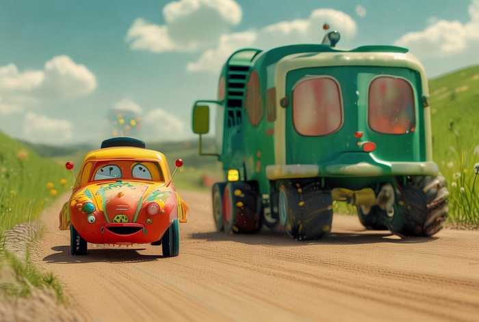 大汽车和小汽车儿童故事，幼儿小汽车与大货车的故事