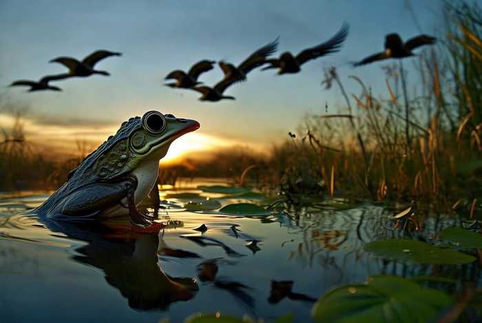 大雁和青蛙的故事、大雁和青蛙的故事图片