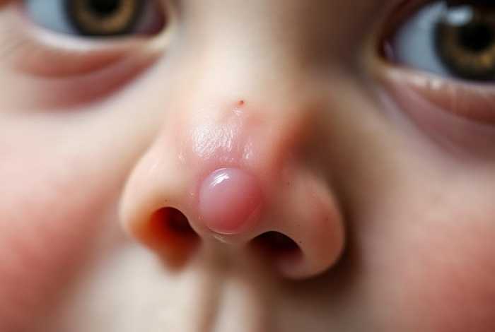 儿童鼻子里面有红色肿起来；儿童鼻子里面有红色肿起来的肉球