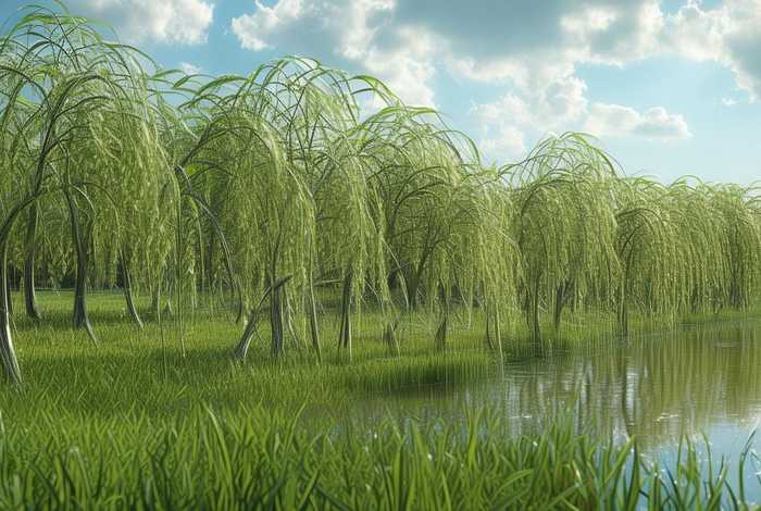 岸边的柳树图片、岸边的柳树图片真实