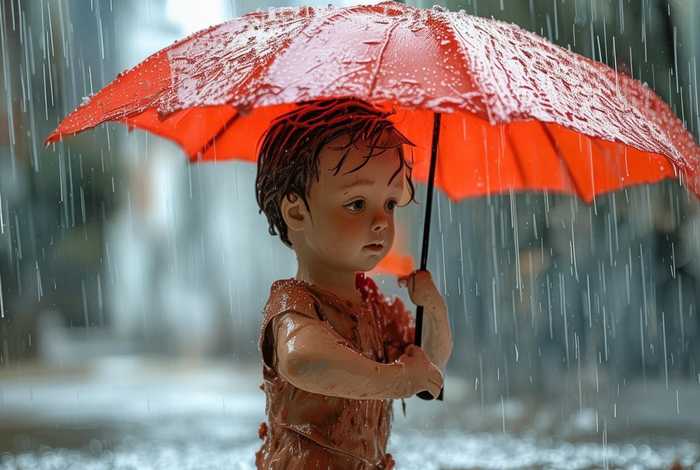 打伞的小男孩 打伞的小男孩黏土