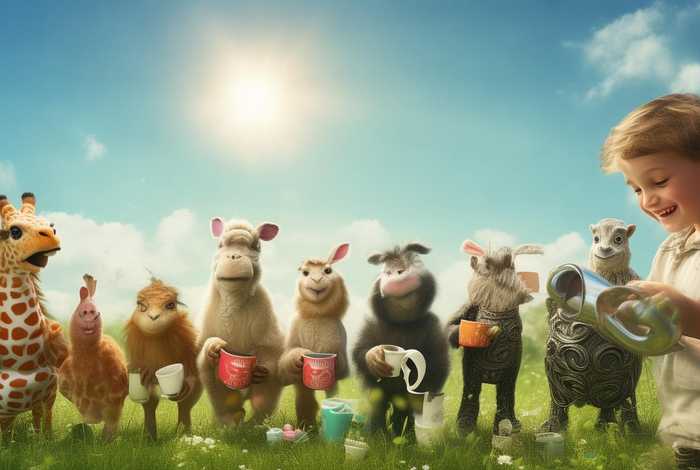 动物排队喝牛奶的儿童故事 - 有关动物排队的故事吗