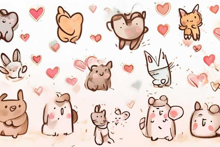 动物爱心简笔画，动物抱爱心简笔画