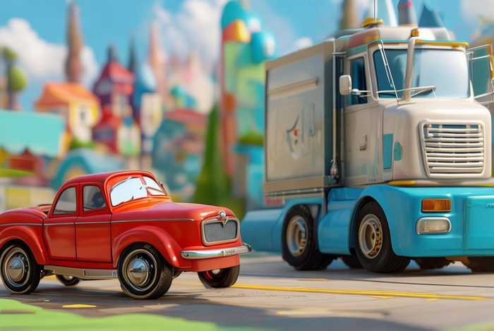 大卡车与小汽车的故事儿童动画，幼儿小汽车与大货车的故事