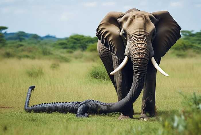 大象的鼻子被鳄鱼咬长；大象的鼻子被鳄鱼咬长了