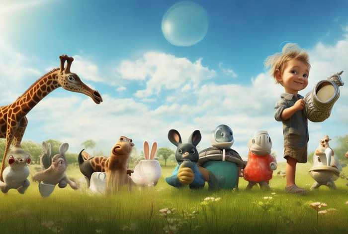 动物排队喝牛奶的儿童故事 - 有关动物排队的故事吗