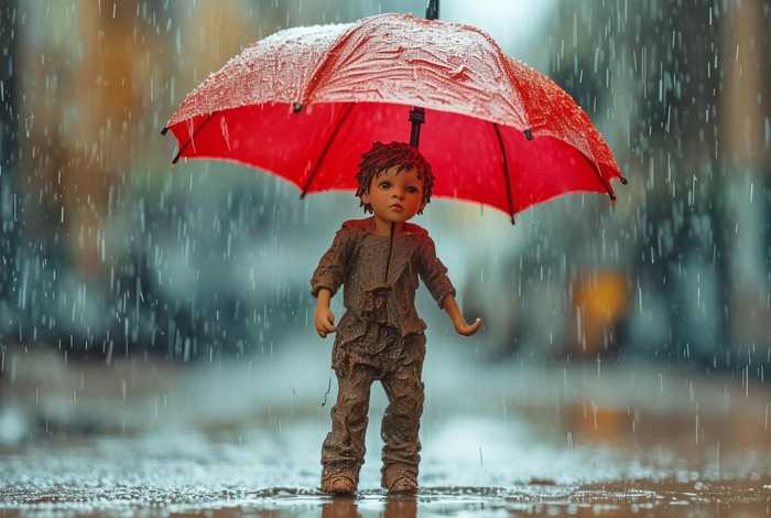 打伞的小男孩 打伞的小男孩黏土