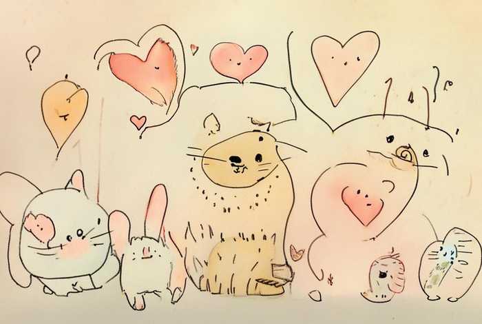 动物爱心简笔画，动物抱爱心简笔画