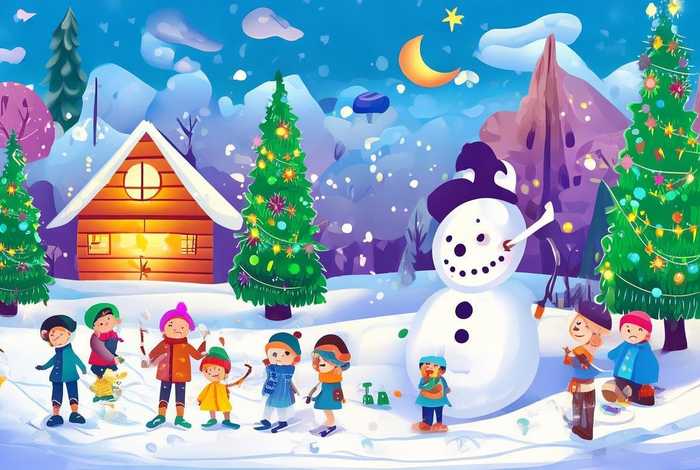 冬天的故事儿童美术画、冬天的故事幼儿画