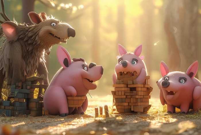 大灰狼和三只小猪故事，大灰狼和三只小猪故事图片