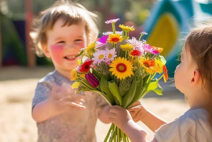 儿童送花图片（送儿童花束图片）