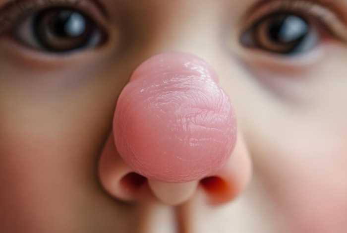 儿童鼻子里面有红色肿起来；儿童鼻子里面有红色肿起来的肉球