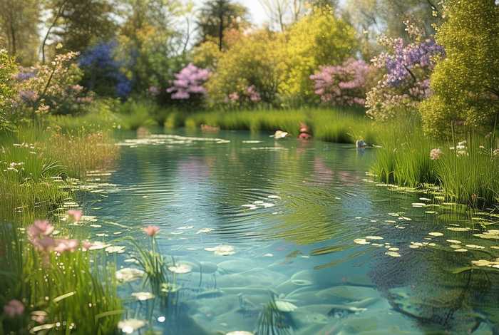 春天的池塘简笔画 - 春天的小池塘简笔画