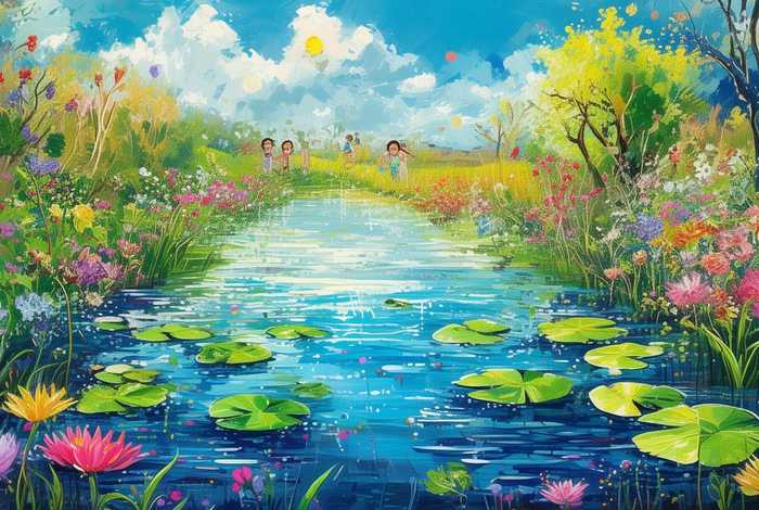 春天的池塘儿童画（儿童绘画春天的池塘）