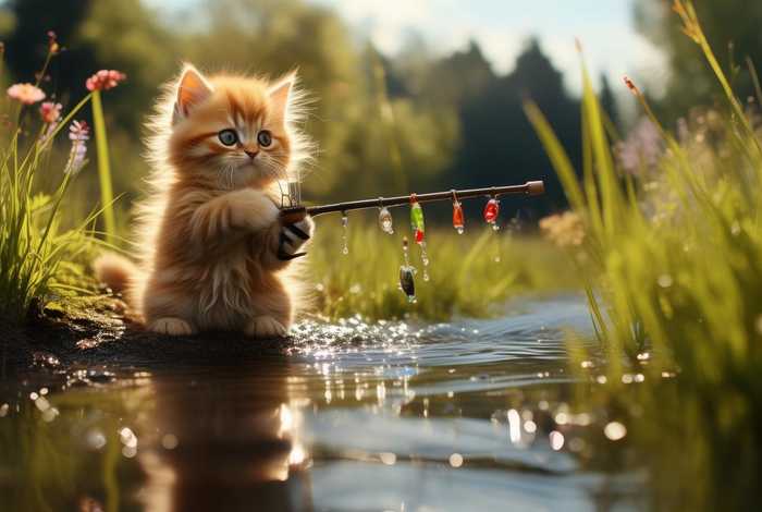 阿布故事小猫、阿布故事小猫钓鱼图片