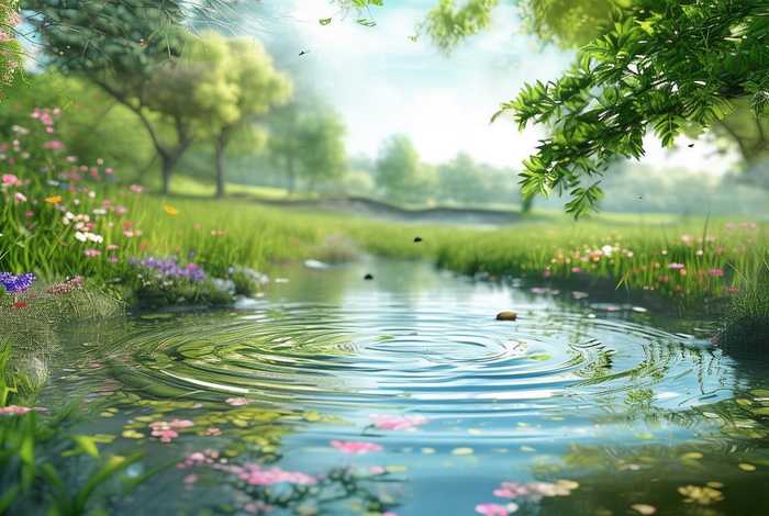 春天的小池塘简笔画（春天的小池塘简笔画图片）