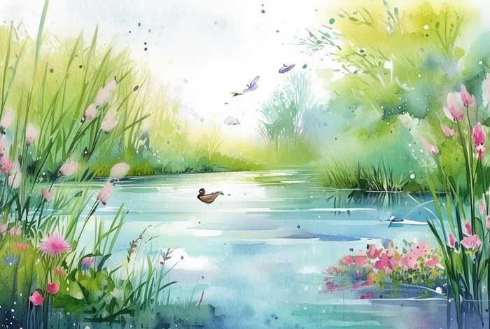 春天的池塘简笔画（春天的池塘简笔画色彩）