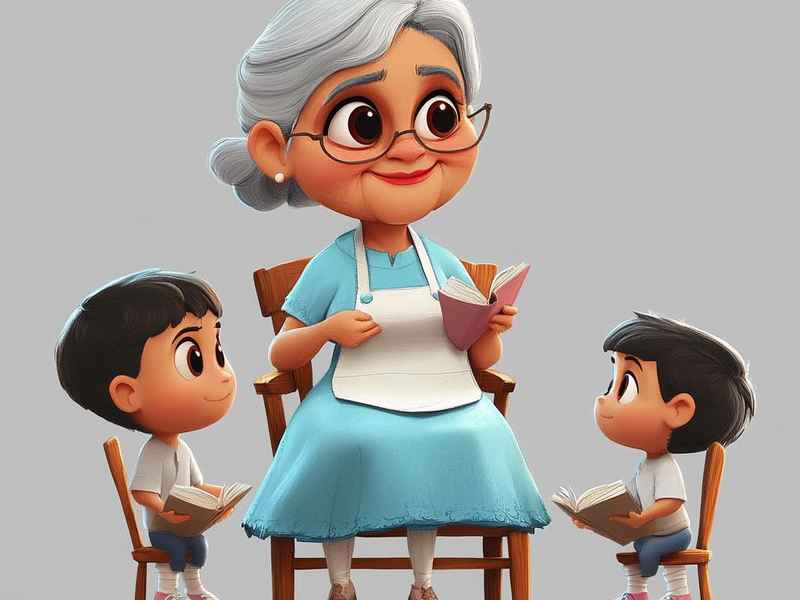 奶奶讲故事儿童画（老奶奶给小朋友讲故事简笔画）