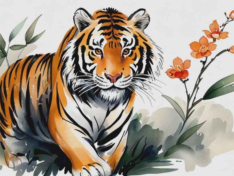 虎年儿童画横着的图片、虎年儿童画横着的图片简笔画