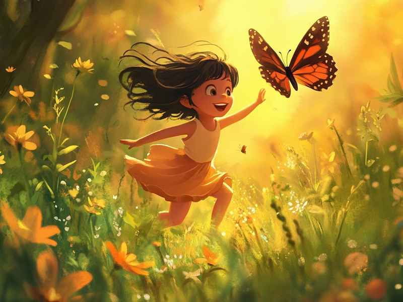 儿童追逐蝴蝶故事、儿童追逐蝴蝶的欢乐情景