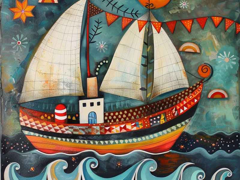 漂流儿童画、儿童画漂流船