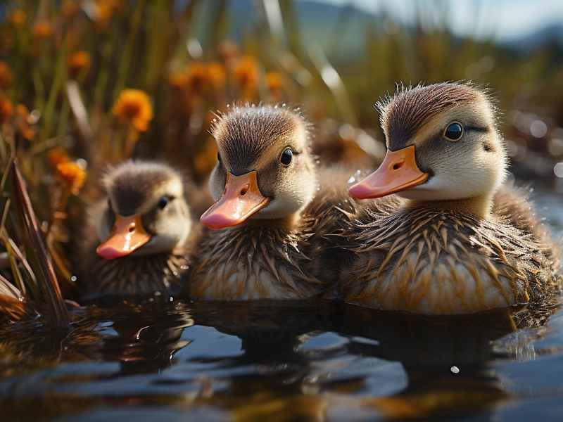 三只小鸭子图片；三只小鸭子和一个小朋友图片