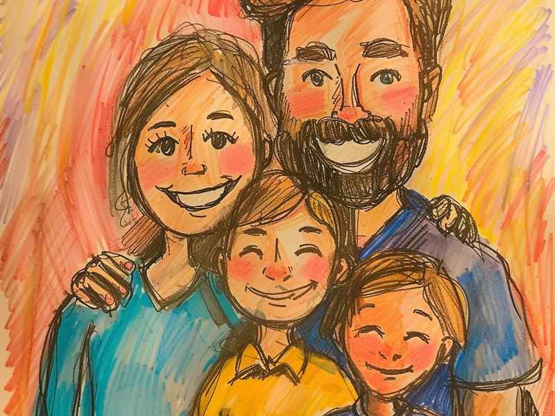 快乐一家人儿童简笔画；快乐一家人儿童简笔画怎么画