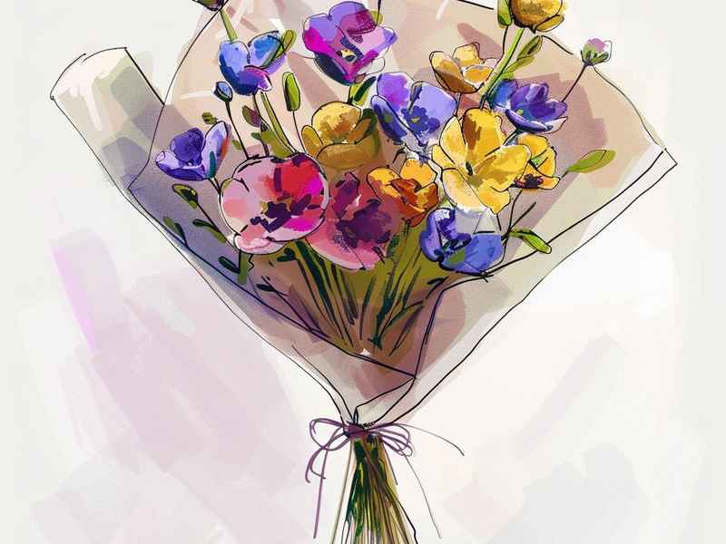 画报桔梗花束（桔梗花 简笔画）