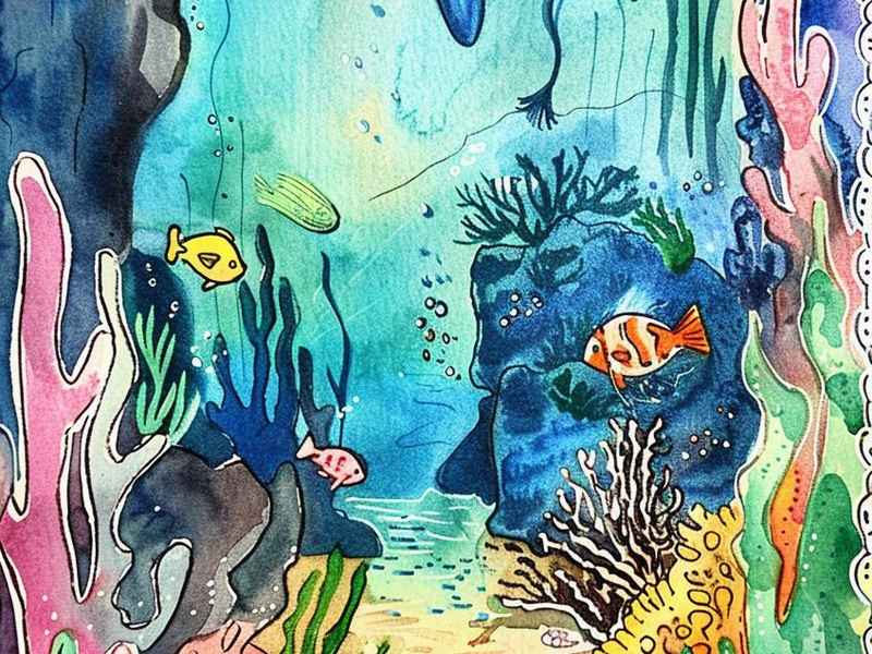 海底探险儿童画素材、海底探险儿童画素材简单